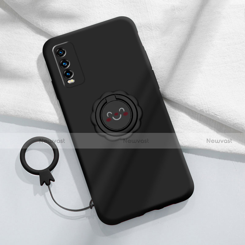 Ultra-thin Silicone Gel Soft Case Cover with Magnetic Finger Ring Stand A01 for Vivo Y20s