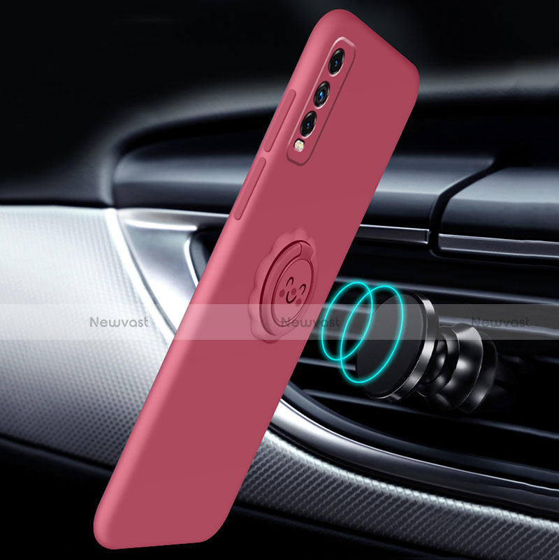 Ultra-thin Silicone Gel Soft Case Cover with Magnetic Finger Ring Stand A01 for Vivo Y20s