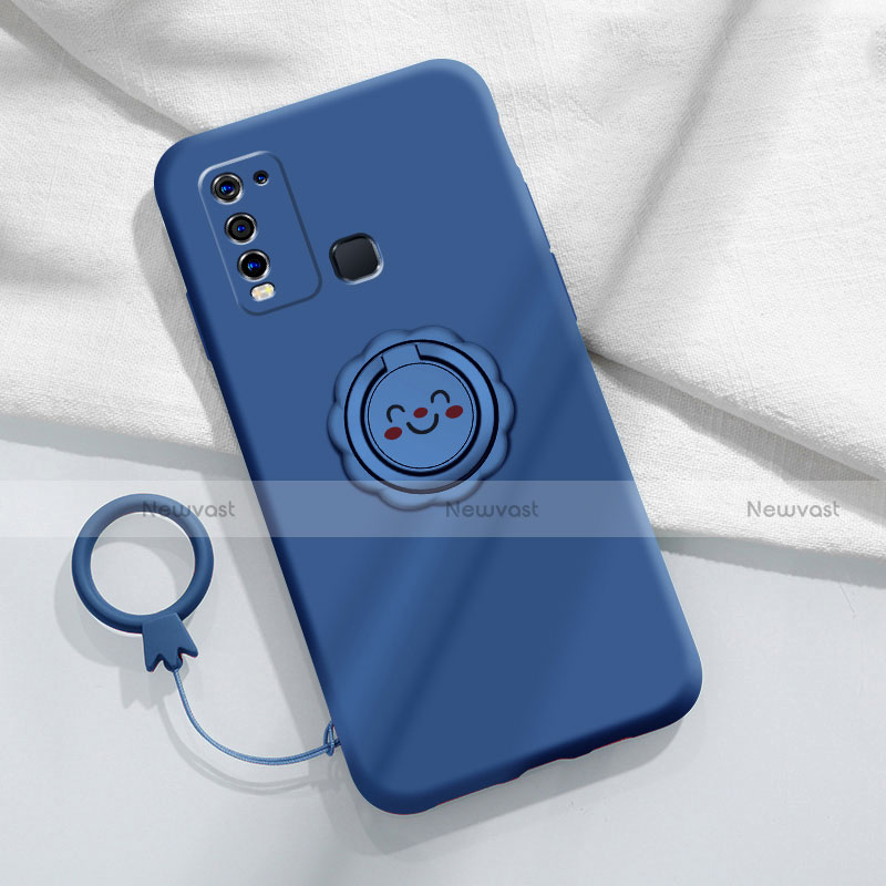 Ultra-thin Silicone Gel Soft Case Cover with Magnetic Finger Ring Stand A01 for Vivo Y50 Blue