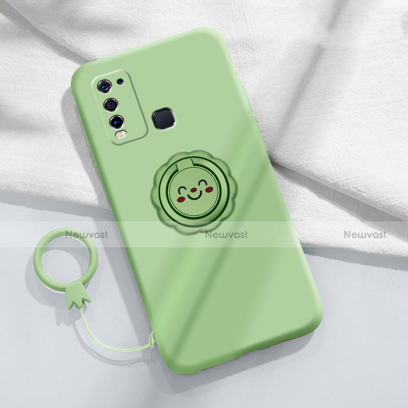 Ultra-thin Silicone Gel Soft Case Cover with Magnetic Finger Ring Stand A01 for Vivo Y50 Cyan