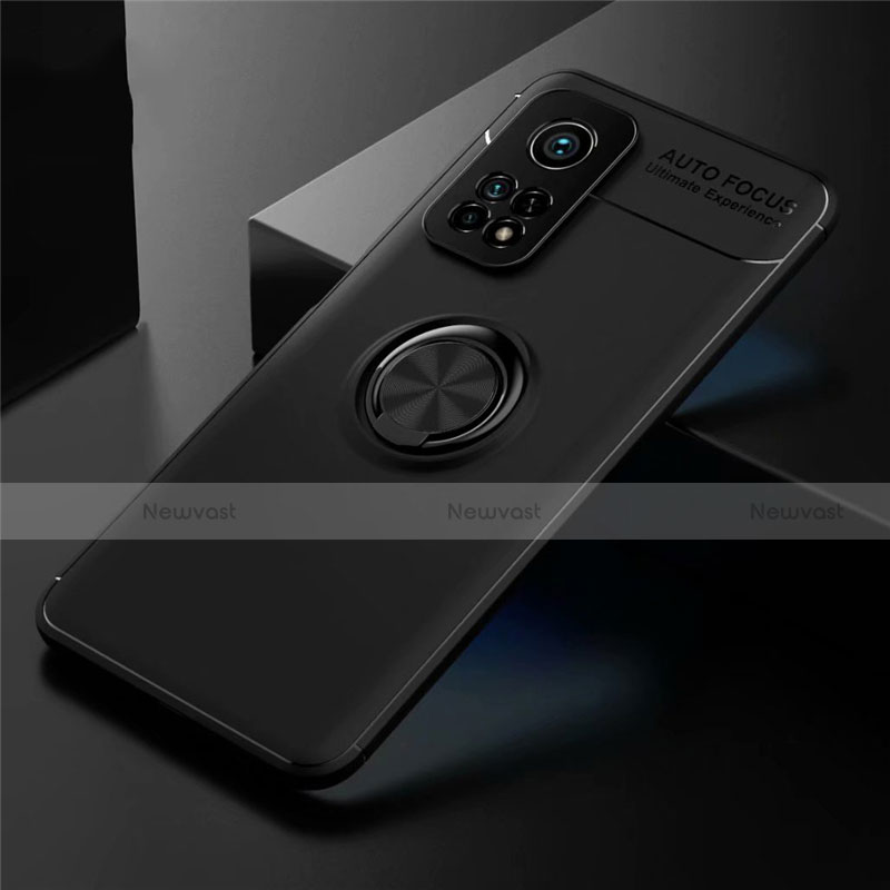 Ultra-thin Silicone Gel Soft Case Cover with Magnetic Finger Ring Stand A01 for Xiaomi Mi 10T Pro 5G Black