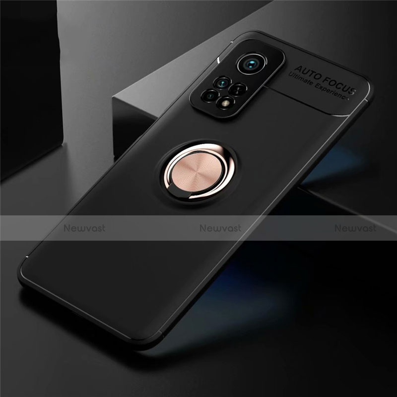 Ultra-thin Silicone Gel Soft Case Cover with Magnetic Finger Ring Stand A01 for Xiaomi Mi 10T Pro 5G Gold and Black