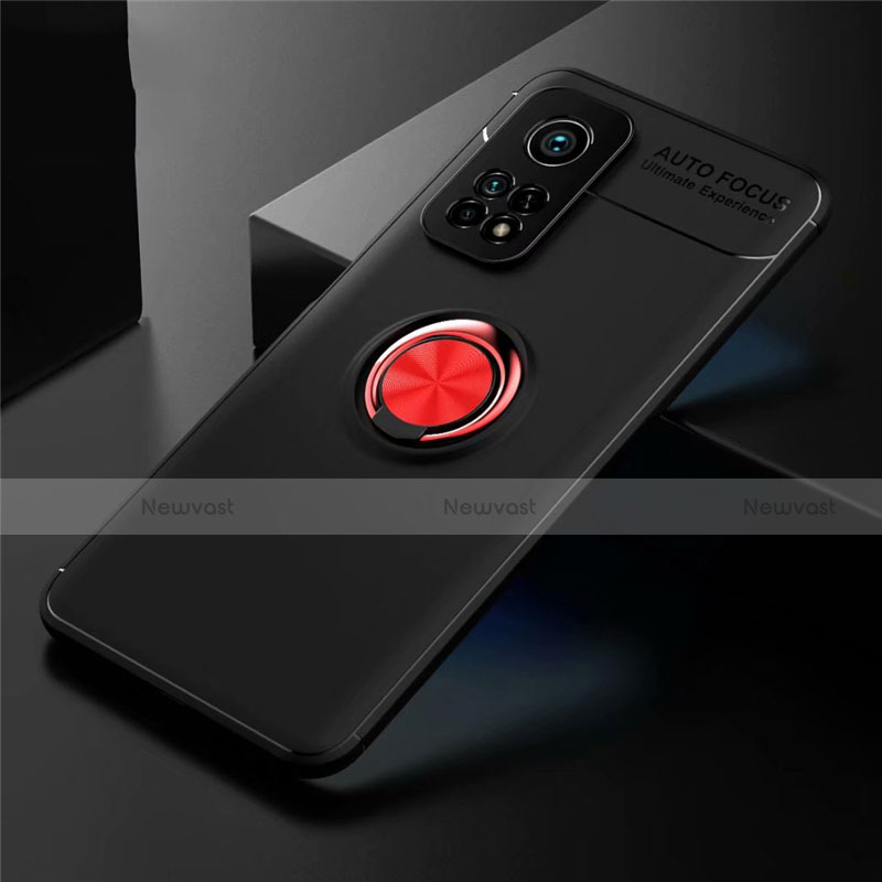 Ultra-thin Silicone Gel Soft Case Cover with Magnetic Finger Ring Stand A01 for Xiaomi Mi 10T Pro 5G Red and Black