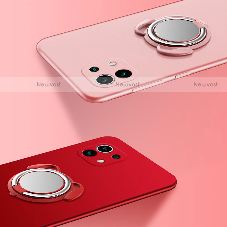 Ultra-thin Silicone Gel Soft Case Cover with Magnetic Finger Ring Stand A01 for Xiaomi Mi 11 5G
