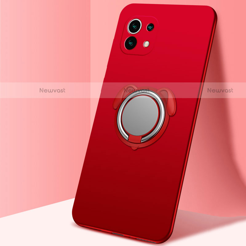 Ultra-thin Silicone Gel Soft Case Cover with Magnetic Finger Ring Stand A01 for Xiaomi Mi 11 5G Red