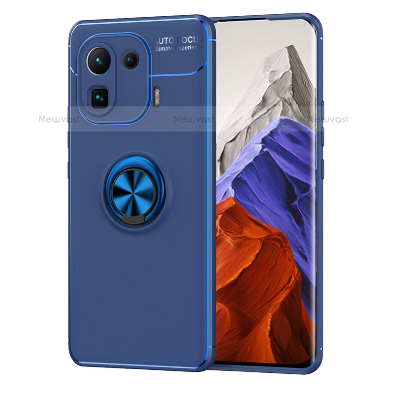 Ultra-thin Silicone Gel Soft Case Cover with Magnetic Finger Ring Stand A01 for Xiaomi Mi 11 Pro 5G Blue