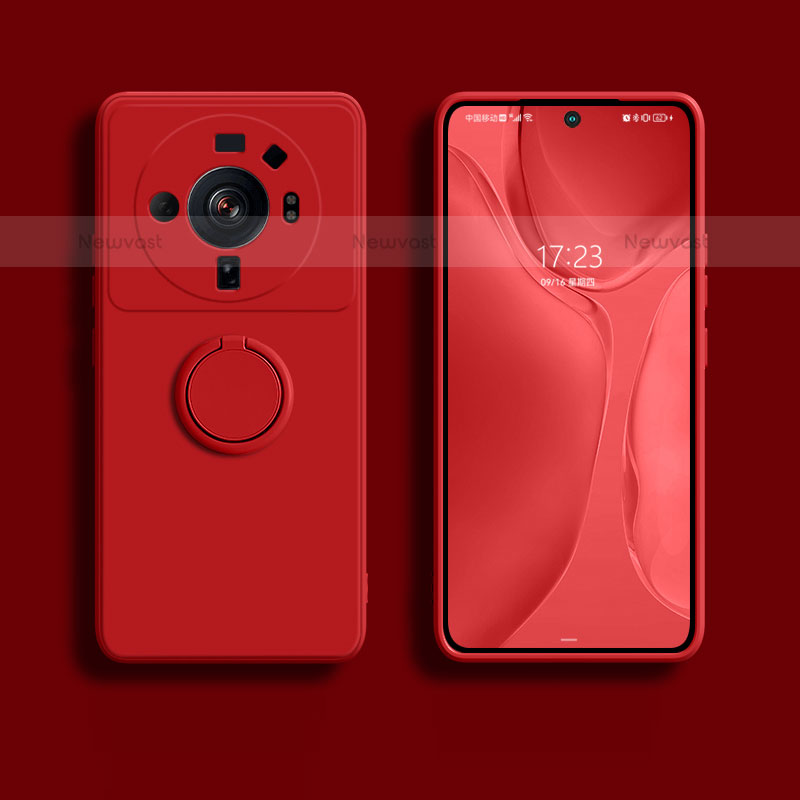 Ultra-thin Silicone Gel Soft Case Cover with Magnetic Finger Ring Stand A01 for Xiaomi Mi 12 Ultra 5G Red