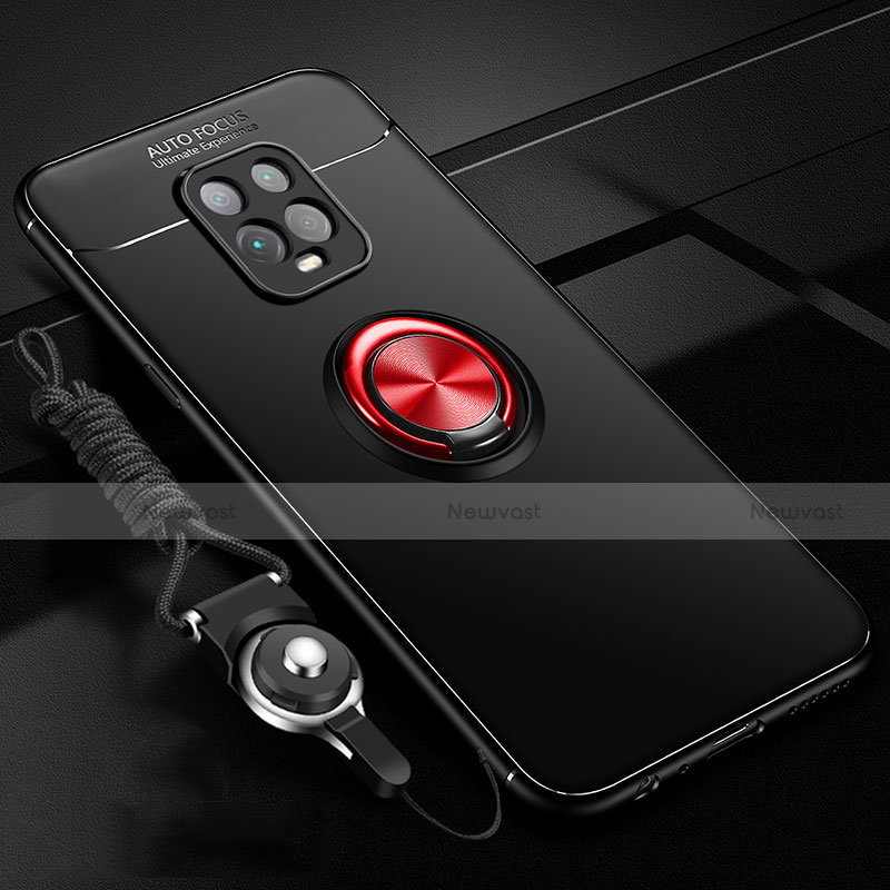 Ultra-thin Silicone Gel Soft Case Cover with Magnetic Finger Ring Stand A01 for Xiaomi Redmi 10X 5G Red and Black