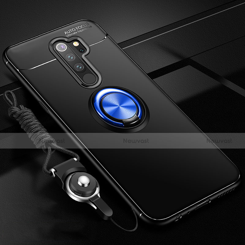 Ultra-thin Silicone Gel Soft Case Cover with Magnetic Finger Ring Stand A01 for Xiaomi Redmi Note 8 Pro Blue and Black