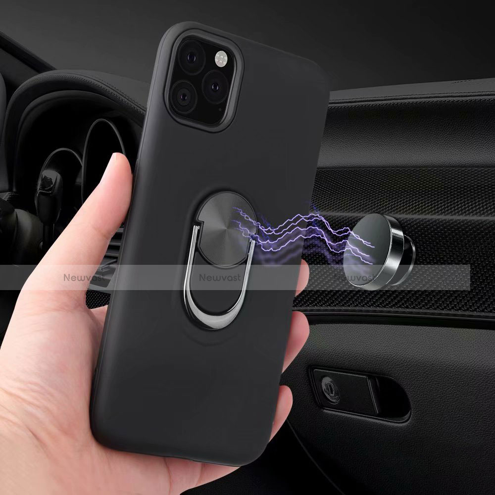 Ultra-thin Silicone Gel Soft Case Cover with Magnetic Finger Ring Stand A02 for Apple iPhone 11 Pro Max