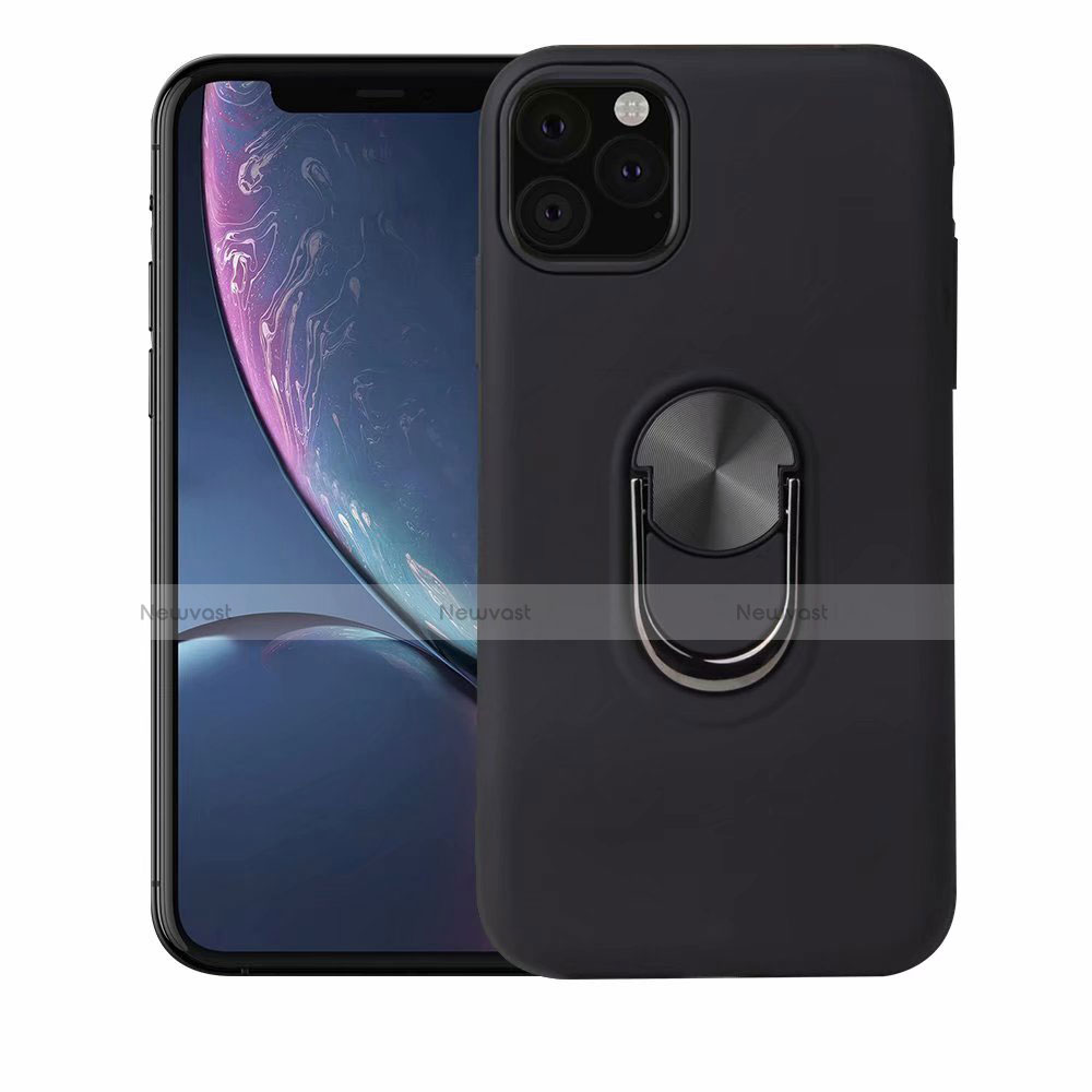 Ultra-thin Silicone Gel Soft Case Cover with Magnetic Finger Ring Stand A02 for Apple iPhone 11 Pro Max Black