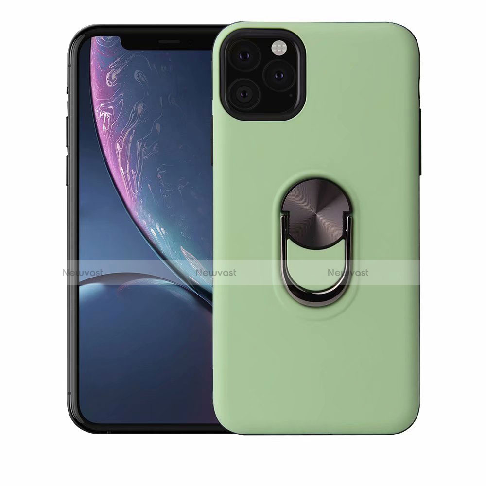 Ultra-thin Silicone Gel Soft Case Cover with Magnetic Finger Ring Stand A02 for Apple iPhone 11 Pro Max Green