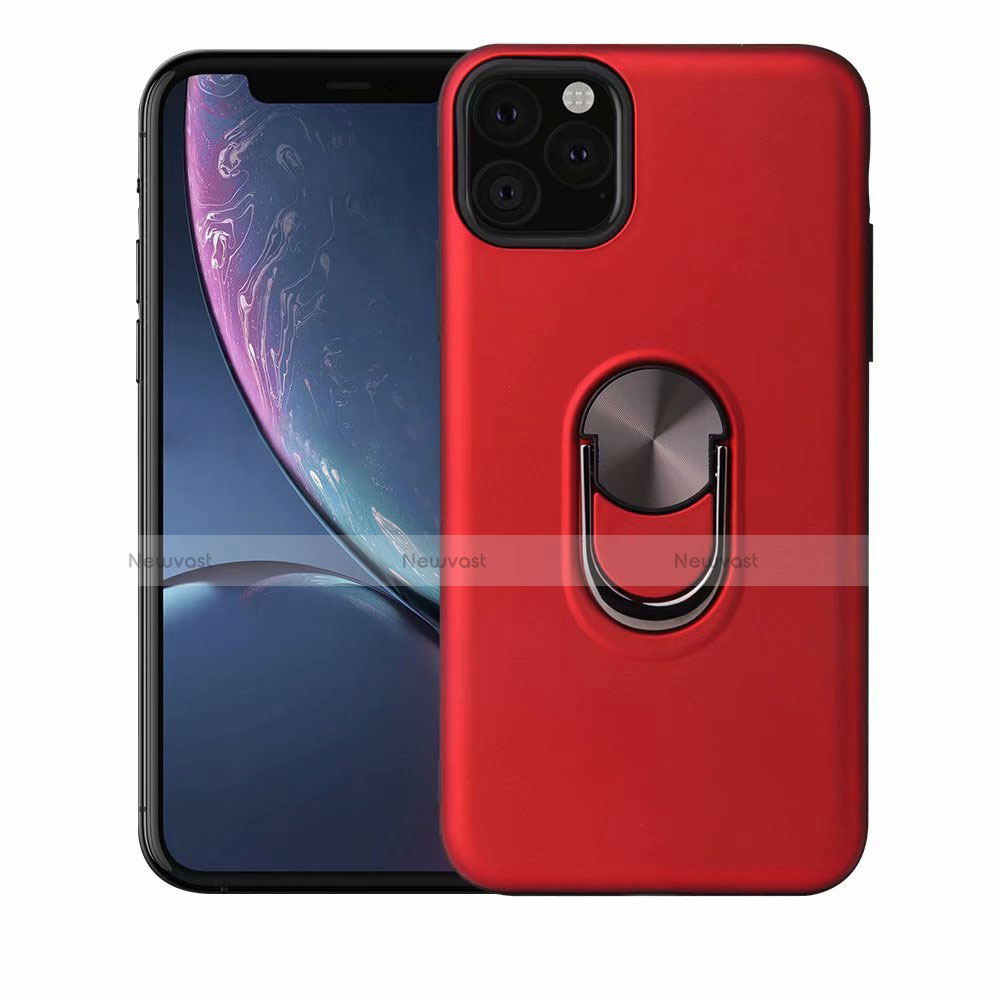 Ultra-thin Silicone Gel Soft Case Cover with Magnetic Finger Ring Stand A02 for Apple iPhone 11 Pro Max Red
