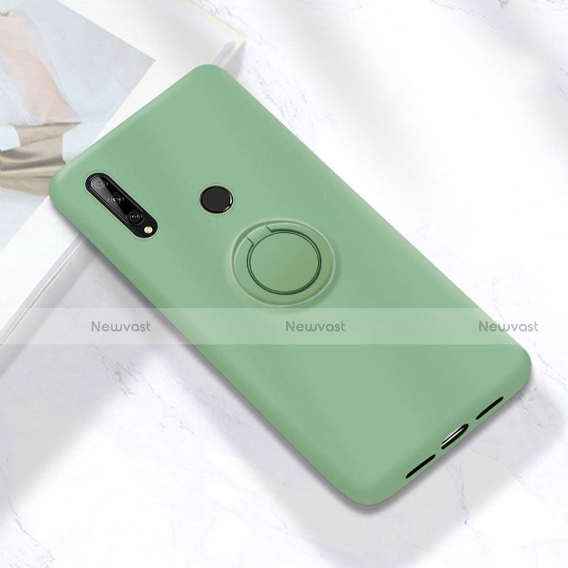 Ultra-thin Silicone Gel Soft Case Cover with Magnetic Finger Ring Stand A02 for Huawei Enjoy 10 Plus Cyan