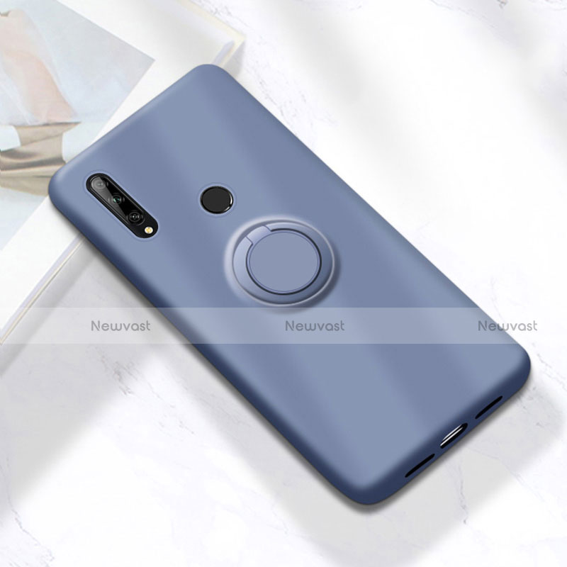 Ultra-thin Silicone Gel Soft Case Cover with Magnetic Finger Ring Stand A02 for Huawei Enjoy 10 Plus Gray