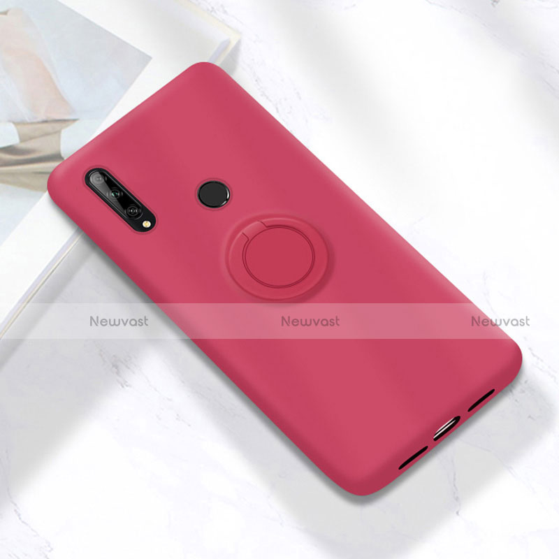 Ultra-thin Silicone Gel Soft Case Cover with Magnetic Finger Ring Stand A02 for Huawei Enjoy 10 Plus Red Wine