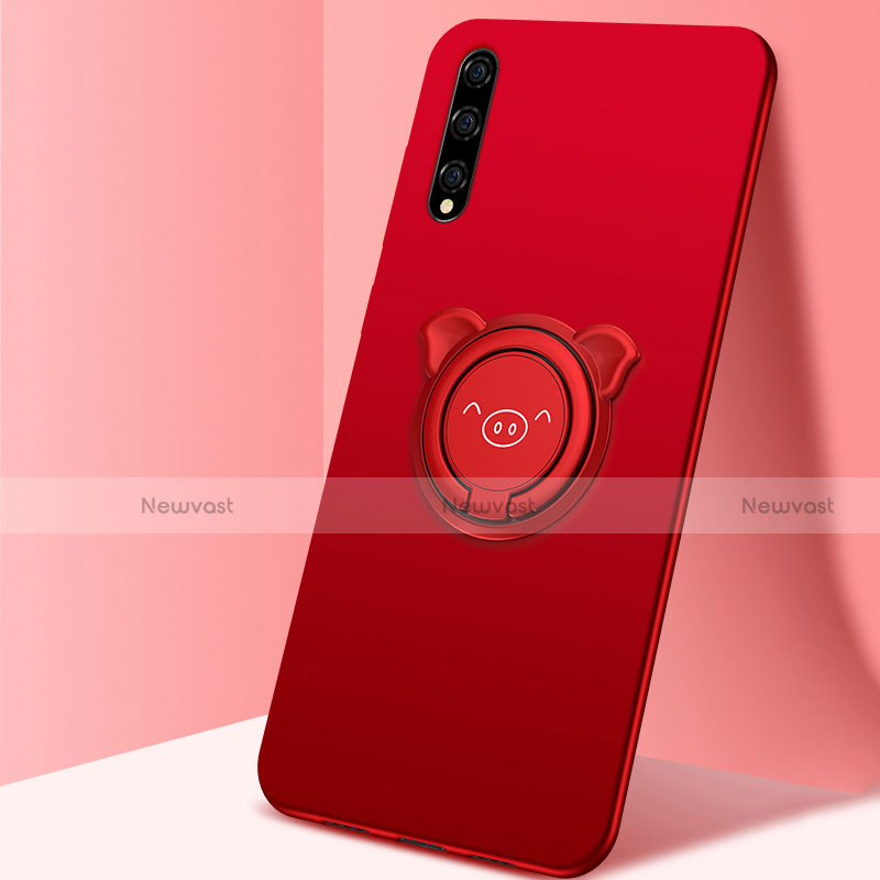 Ultra-thin Silicone Gel Soft Case Cover with Magnetic Finger Ring Stand A02 for Huawei Enjoy 10S Red