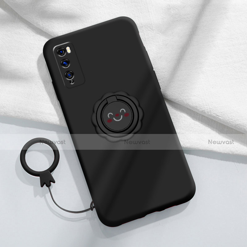 Ultra-thin Silicone Gel Soft Case Cover with Magnetic Finger Ring Stand A02 for Huawei Enjoy 20 Pro 5G Black