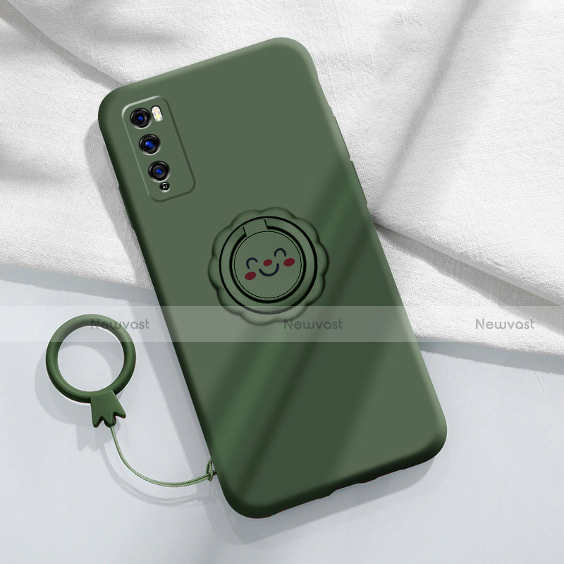 Ultra-thin Silicone Gel Soft Case Cover with Magnetic Finger Ring Stand A02 for Huawei Enjoy 20 Pro 5G Green