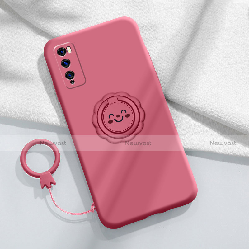 Ultra-thin Silicone Gel Soft Case Cover with Magnetic Finger Ring Stand A02 for Huawei Enjoy 20 Pro 5G Red Wine