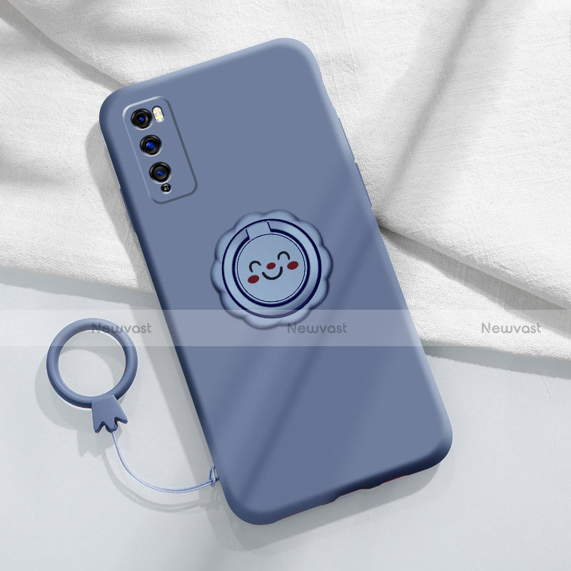 Ultra-thin Silicone Gel Soft Case Cover with Magnetic Finger Ring Stand A02 for Huawei Enjoy Z 5G Gray