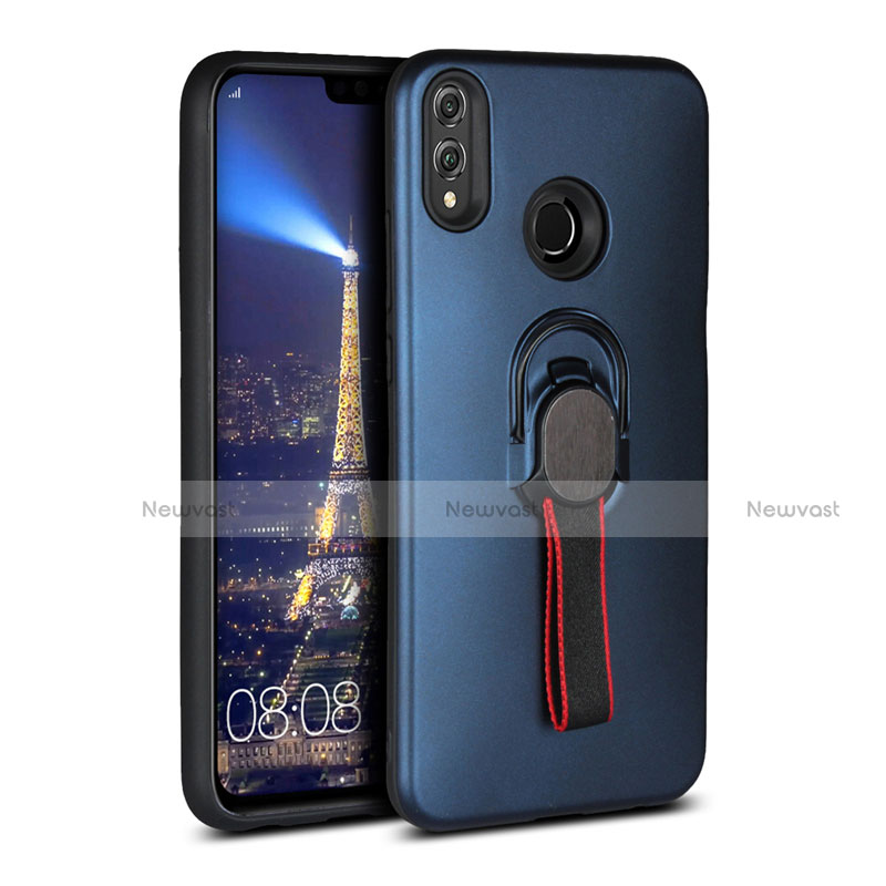 Ultra-thin Silicone Gel Soft Case Cover with Magnetic Finger Ring Stand A02 for Huawei Honor 8X Blue