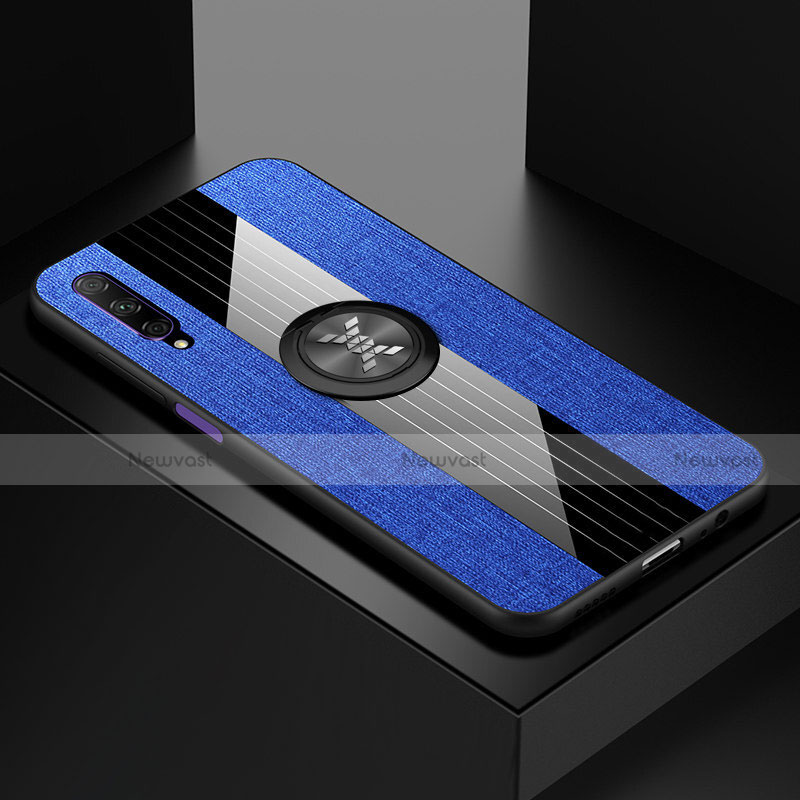 Ultra-thin Silicone Gel Soft Case Cover with Magnetic Finger Ring Stand A02 for Huawei Honor 9X Pro Blue