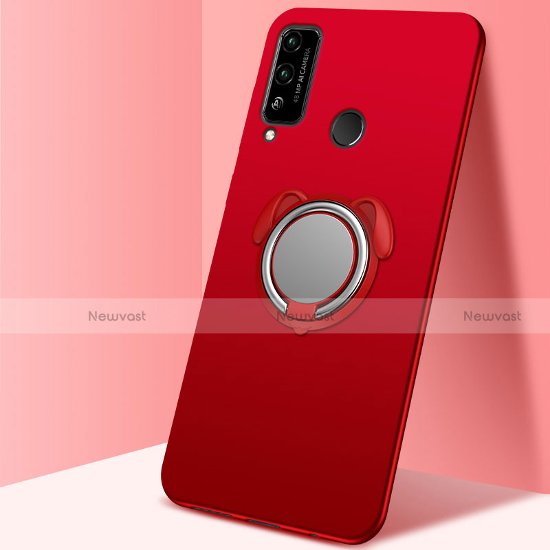 Ultra-thin Silicone Gel Soft Case Cover with Magnetic Finger Ring Stand A02 for Huawei Honor Play4T Red