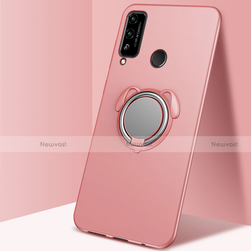 Ultra-thin Silicone Gel Soft Case Cover with Magnetic Finger Ring Stand A02 for Huawei Honor Play4T Rose Gold