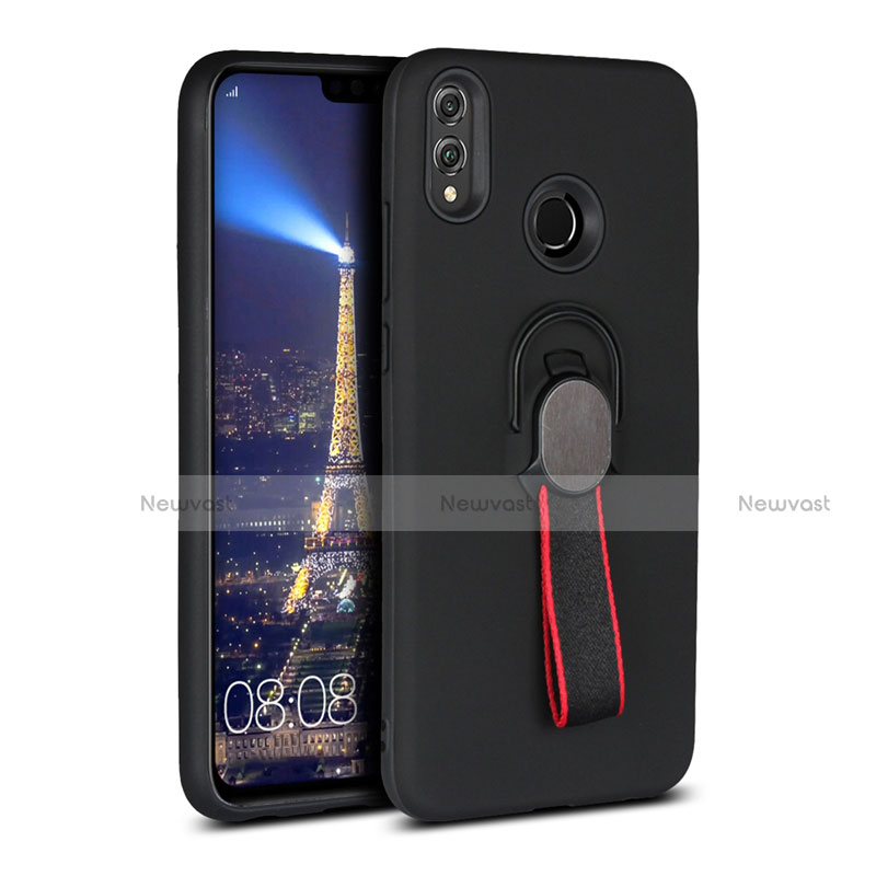 Ultra-thin Silicone Gel Soft Case Cover with Magnetic Finger Ring Stand A02 for Huawei Honor V10 Lite Black