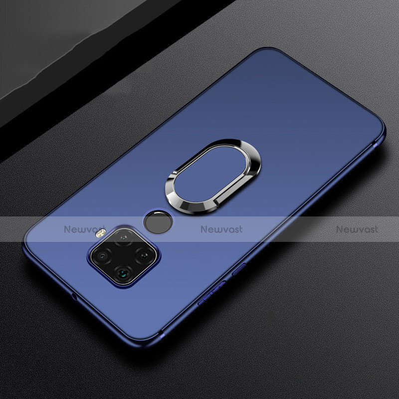 Ultra-thin Silicone Gel Soft Case Cover with Magnetic Finger Ring Stand A02 for Huawei Mate 30 Lite Blue