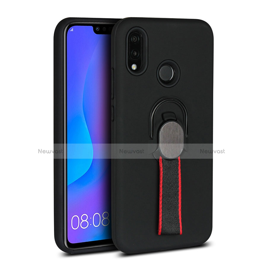 Ultra-thin Silicone Gel Soft Case Cover with Magnetic Finger Ring Stand A02 for Huawei Nova 3e Black