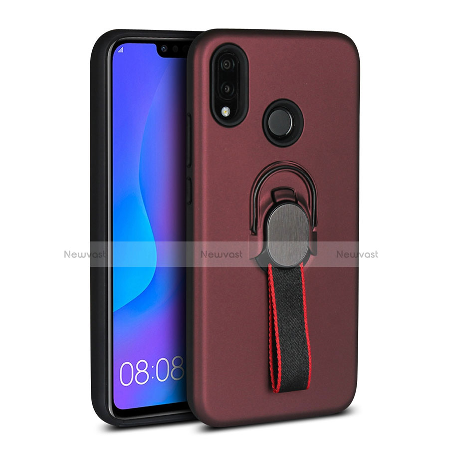 Ultra-thin Silicone Gel Soft Case Cover with Magnetic Finger Ring Stand A02 for Huawei Nova 3e Brown