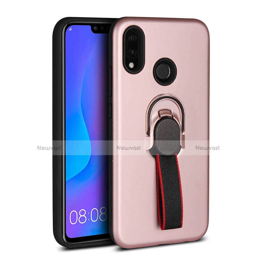 Ultra-thin Silicone Gel Soft Case Cover with Magnetic Finger Ring Stand A02 for Huawei Nova 3e Rose Gold