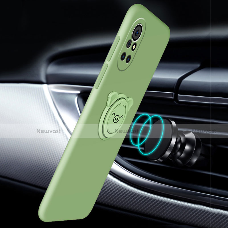 Ultra-thin Silicone Gel Soft Case Cover with Magnetic Finger Ring Stand A02 for Huawei Nova 8 5G