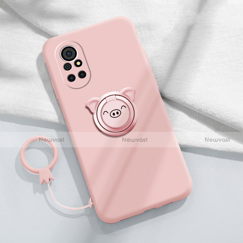 Ultra-thin Silicone Gel Soft Case Cover with Magnetic Finger Ring Stand A02 for Huawei Nova 8 5G