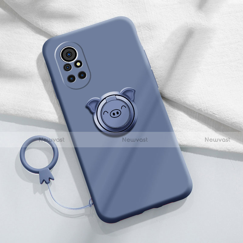 Ultra-thin Silicone Gel Soft Case Cover with Magnetic Finger Ring Stand A02 for Huawei Nova 8 5G