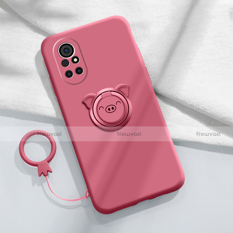 Ultra-thin Silicone Gel Soft Case Cover with Magnetic Finger Ring Stand A02 for Huawei Nova 8 5G