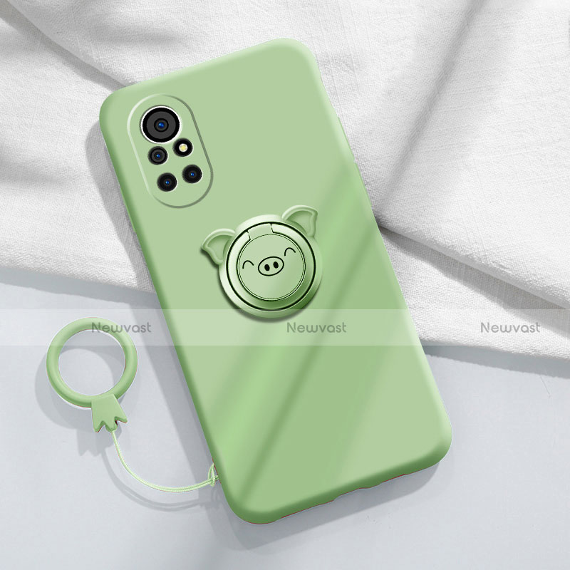 Ultra-thin Silicone Gel Soft Case Cover with Magnetic Finger Ring Stand A02 for Huawei Nova 8 5G Matcha Green