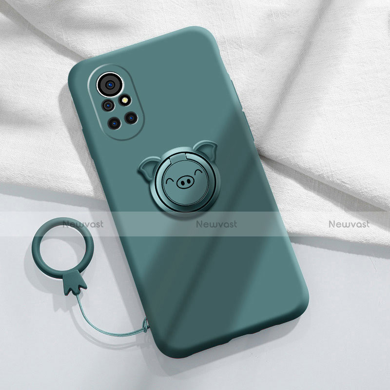 Ultra-thin Silicone Gel Soft Case Cover with Magnetic Finger Ring Stand A02 for Huawei Nova 8 Pro 5G