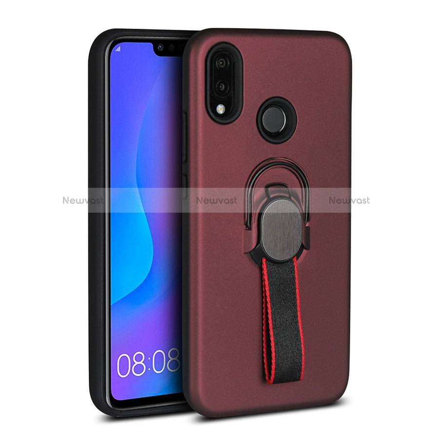 Ultra-thin Silicone Gel Soft Case Cover with Magnetic Finger Ring Stand A02 for Huawei P20 Lite Brown
