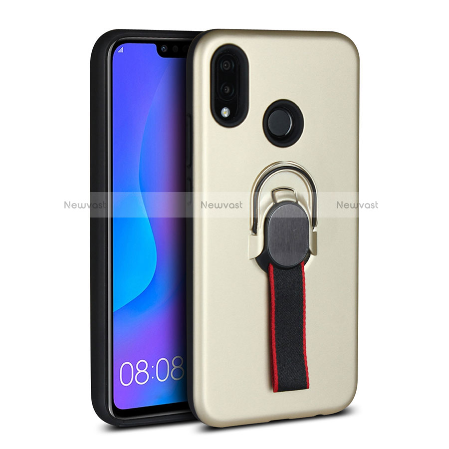 Ultra-thin Silicone Gel Soft Case Cover with Magnetic Finger Ring Stand A02 for Huawei P20 Lite Gold
