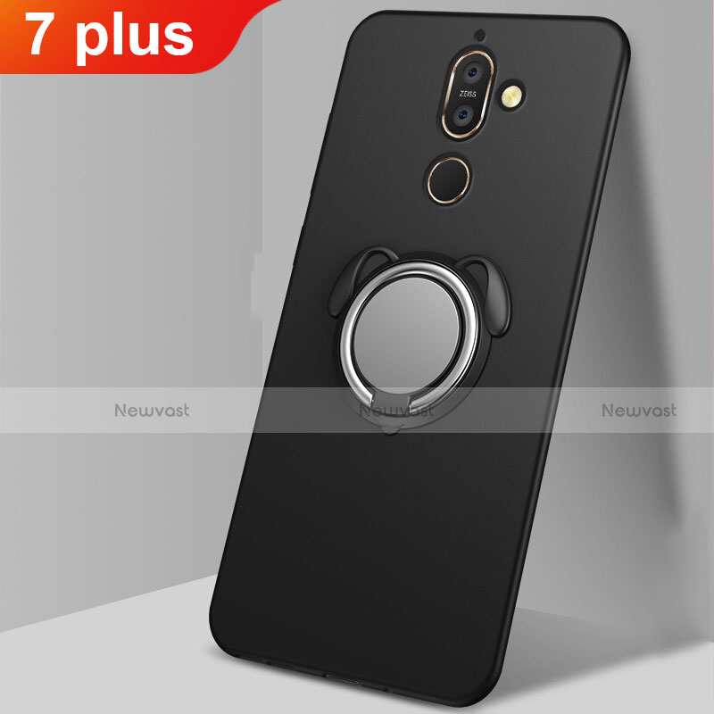 Ultra-thin Silicone Gel Soft Case Cover with Magnetic Finger Ring Stand A02 for Nokia 7 Plus Black