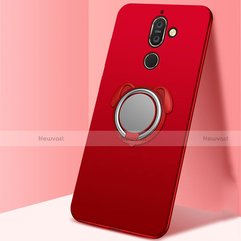 Ultra-thin Silicone Gel Soft Case Cover with Magnetic Finger Ring Stand A02 for Nokia 7 Plus Red