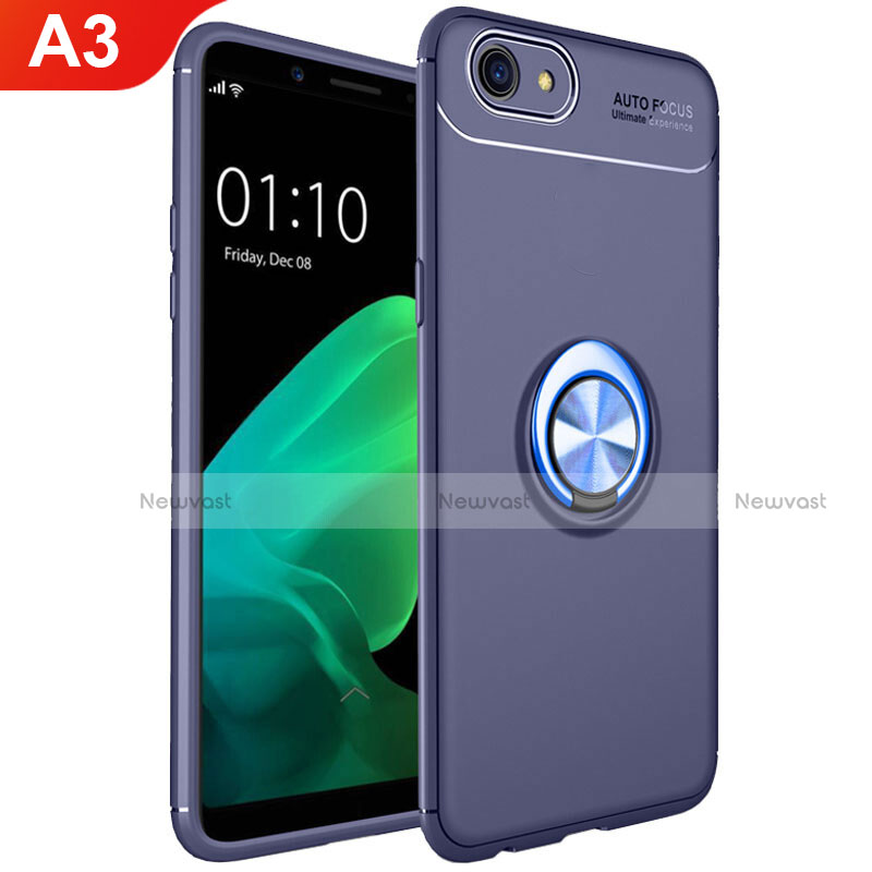 Ultra-thin Silicone Gel Soft Case Cover with Magnetic Finger Ring Stand A02 for Oppo A3 Blue