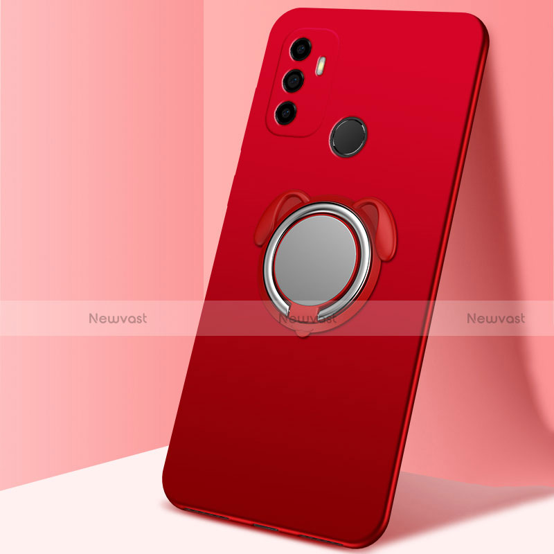 Ultra-thin Silicone Gel Soft Case Cover with Magnetic Finger Ring Stand A02 for Oppo A33 Red