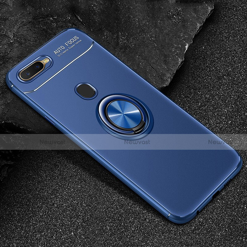 Ultra-thin Silicone Gel Soft Case Cover with Magnetic Finger Ring Stand A02 for Oppo A7 Blue