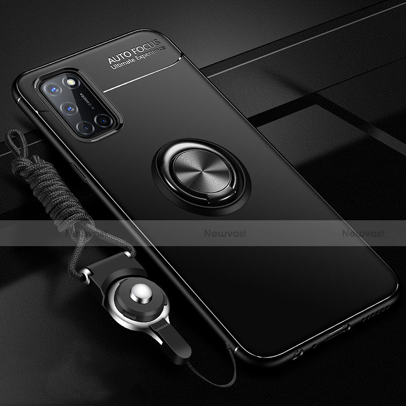 Ultra-thin Silicone Gel Soft Case Cover with Magnetic Finger Ring Stand A02 for Oppo A72 Black