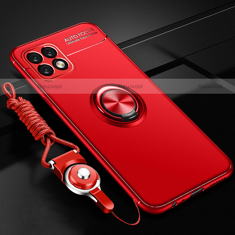Ultra-thin Silicone Gel Soft Case Cover with Magnetic Finger Ring Stand A02 for Oppo A73 5G Red