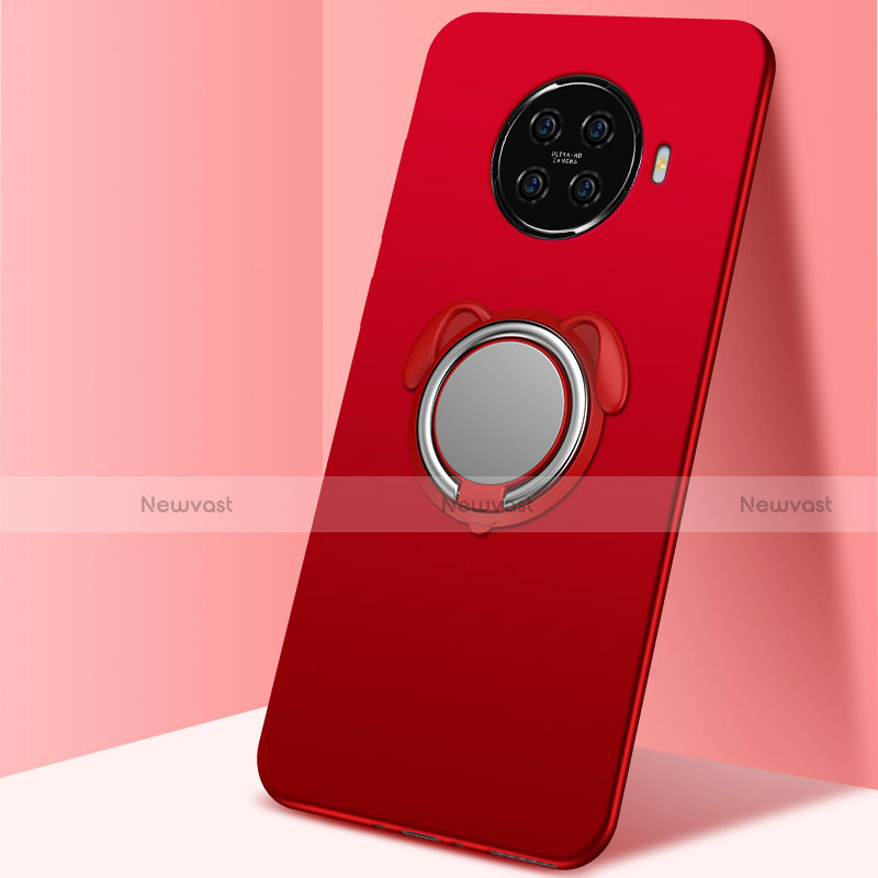 Ultra-thin Silicone Gel Soft Case Cover with Magnetic Finger Ring Stand A02 for Oppo Ace2 Red